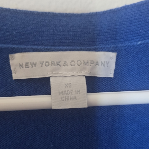 New York & Company Blue Layered Cardigan Business Casual Top Short Sleeve XS - Picture 2 of 5
